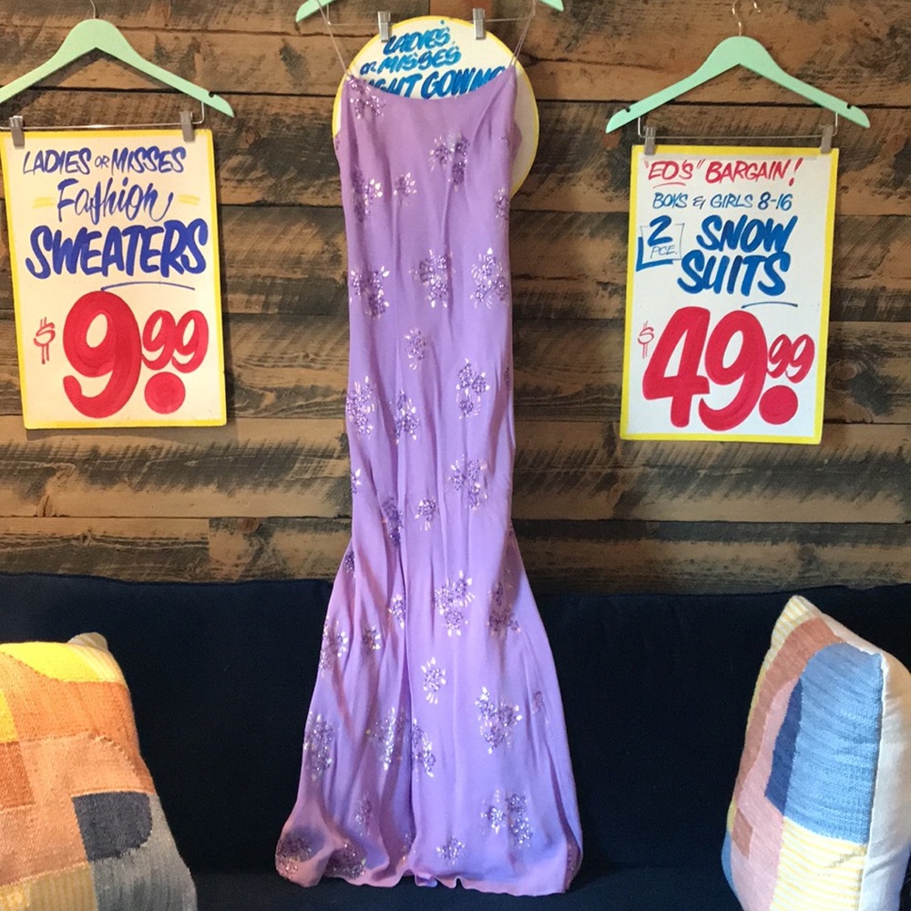 VINTAGE Y2K | Lilac Purple Floral Sequin Maxi Dress Prom Formal Wedding sz 2